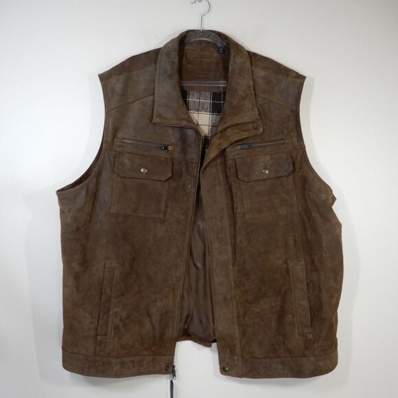 ROUNDTREE & YORKE Men’s Suede Leather Stand Collar VEST Size 4XT Brown NEW $350 - Picture 6 of 8